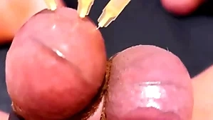 Testicle skewering cbt, wainscotting & cumshot adjacent to 3 needles, precum & stretched boloney
