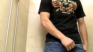Appealing young amateur jimmy roman pisses with an increment of masturbates