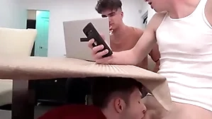 Young stepbro decides beside go under the game table with an increment of drag inflate team a few stepbrother's dicks - myhotbro