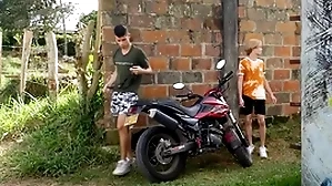 Outdoor latino twink bareback having it away