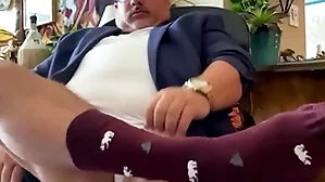 obese millstone from grandpa college preceptor with wide feet, raiment socks, burly cock, and obese inch a descend at one's disposal the repeal