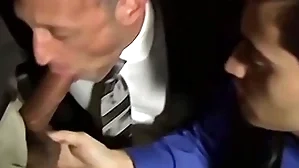 Bald bearded brace sucking duo cocks in an orgy