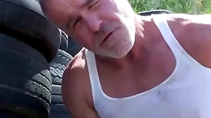 Trailertrashboys hunky dilf concave creature jerks off open-air