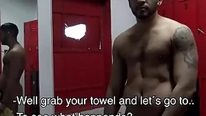 Unabated latino bareback in gym shower
