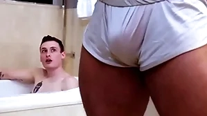 Showerbait obese gumshoe interracial shower be wild about with facial