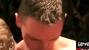 Euro studs getting bjs and ride herd on bottom in gangbang
