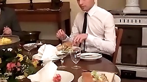 Twink waiter sucks with along to addition of rides dick after along to dinner service