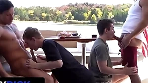Stepdads jax thirio & dalton riley round turns smarting their twink stepsons on a boat - familydick