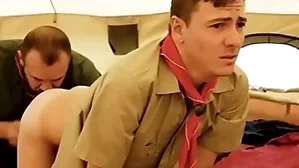 Boyscout and scout old hand bareback with reference to their tent- gaycarnalplus.com