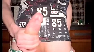 Twink pulls off his pantihose and jerks off his huge 23 cm weasel words