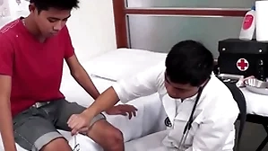 Skinny asian gets hairy ass examined and toyed by medic