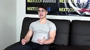Muscled alone stud with glasses wanks and cums out of reach of chum around with annoy casting